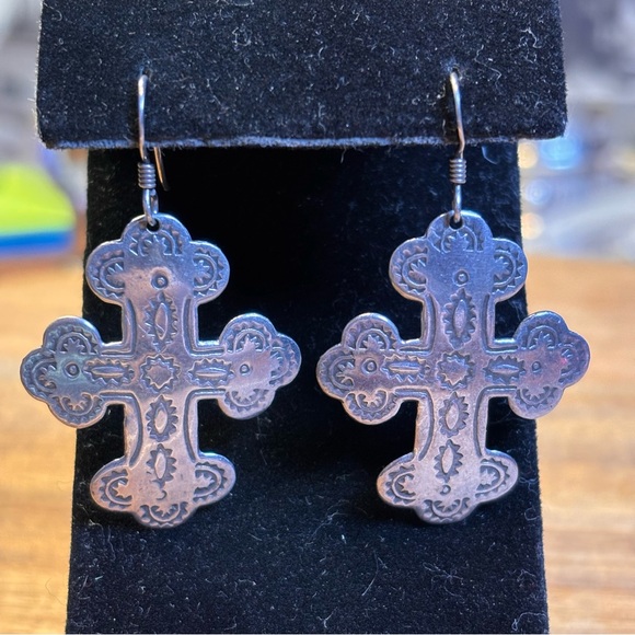 Vintage Jewelry - Sterling silver cross earrings